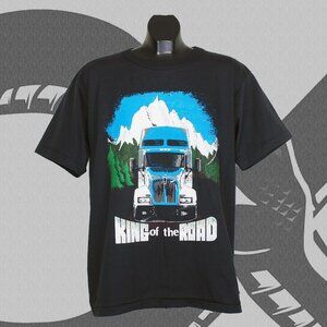 Vintage 90s T-Shirt King of The road Trucker Graphic Men's Large Black